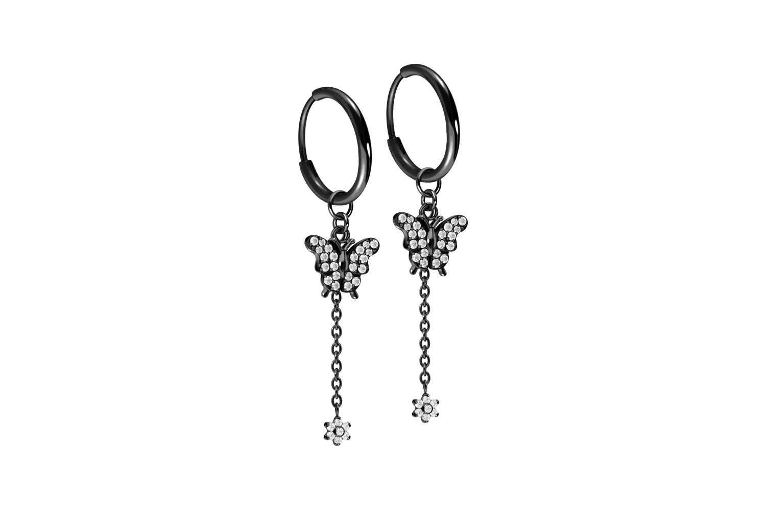 Titan Ohrclicker Creolen KRISTALLSCHMETTERLING + KRISTALLBLUME von Piercingline
